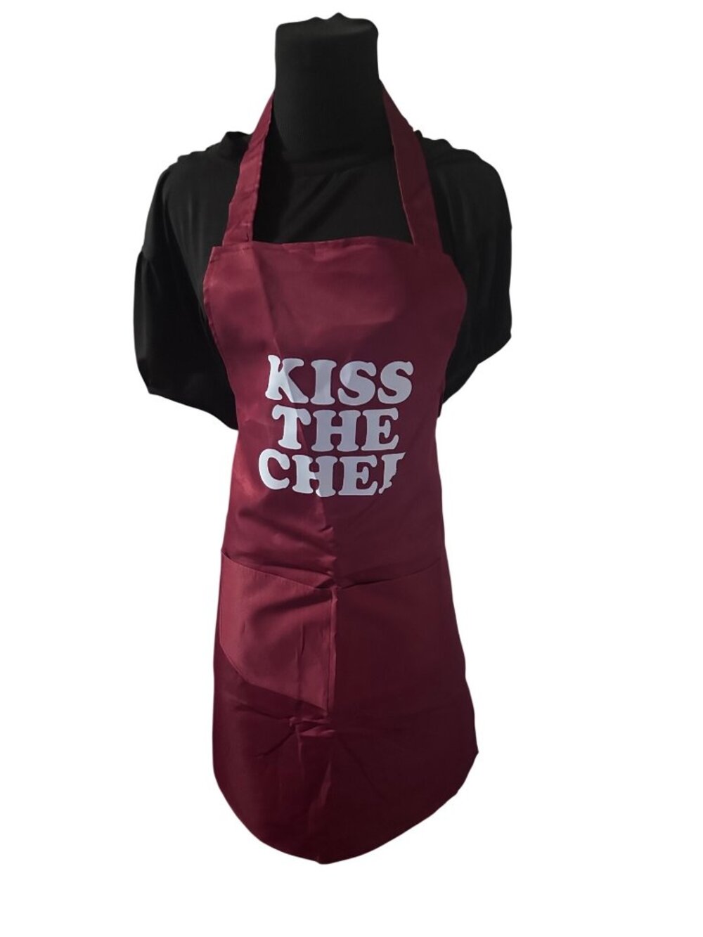 Kiss the Chef burgundy bib apron